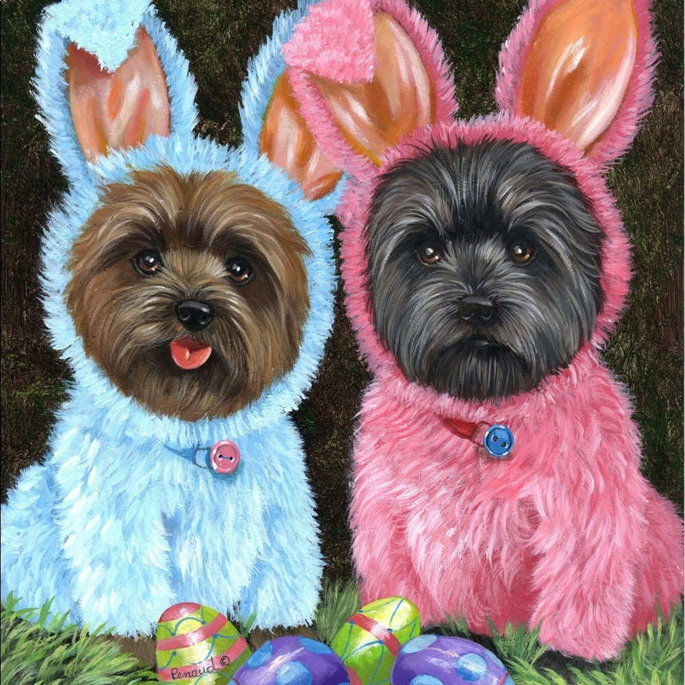 Precious Pets Garden Flag - Cairn Terrier Bunnies 12" x 18”